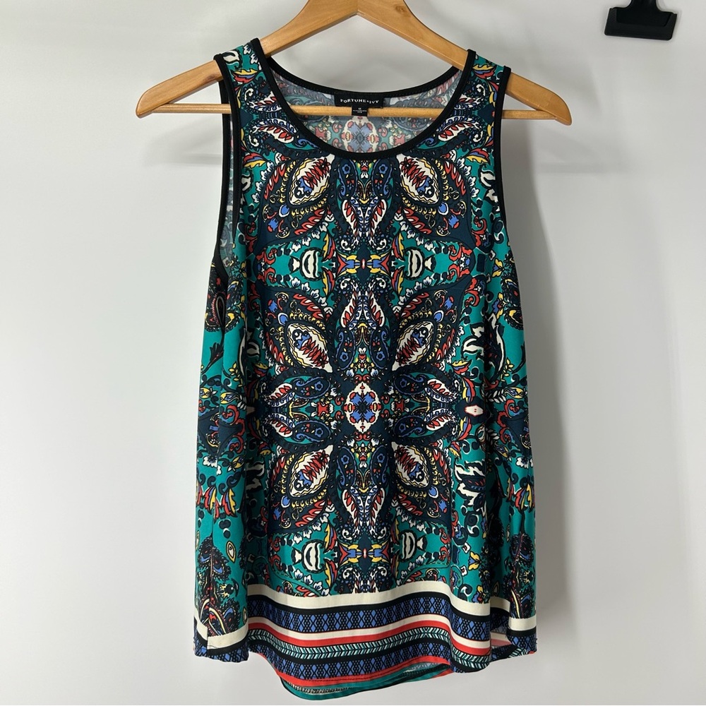Vibrant Teal and Black Paisley Tank Top